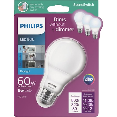 Philips LED DIM A19 E26 60W DL 464909